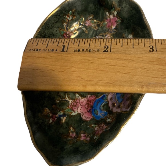 Vintage Japanese Green and Pink Floral trinket dish - Picture 6 of 6
